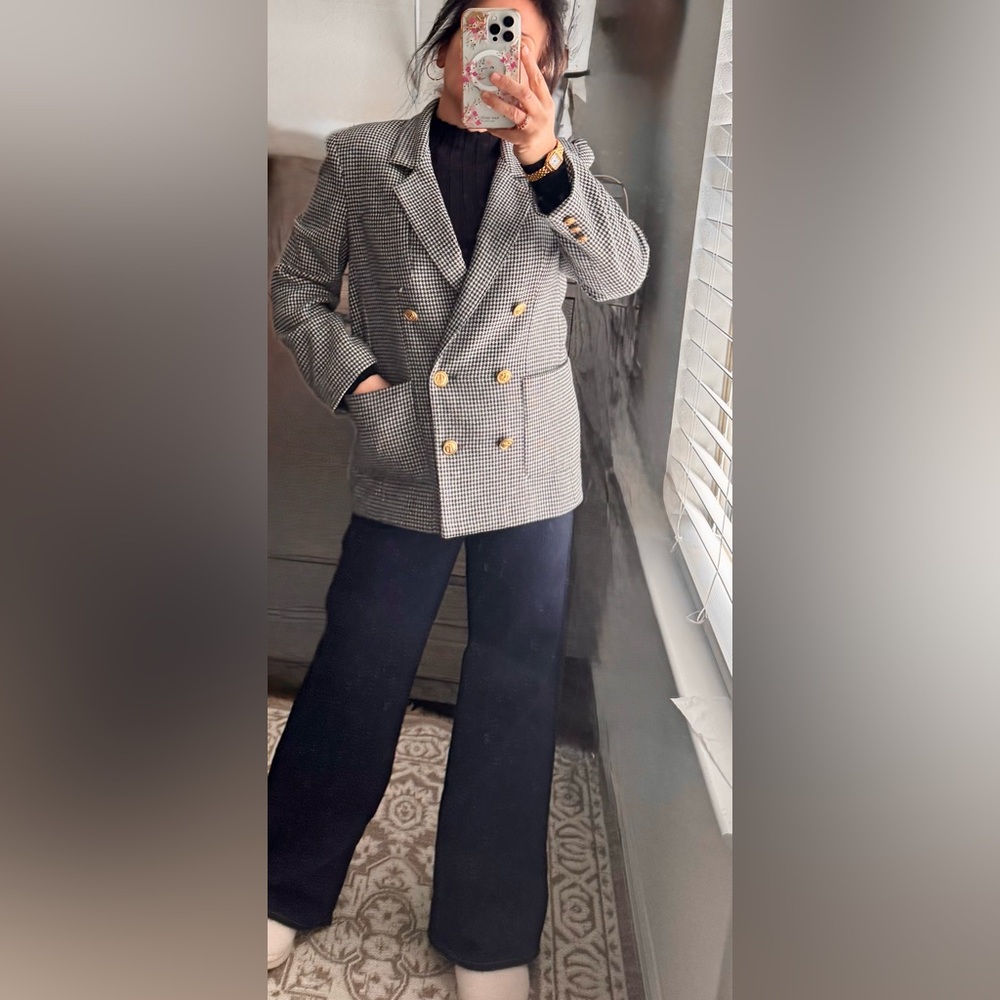 Vintage Black and White Houndstooth wool Blazer